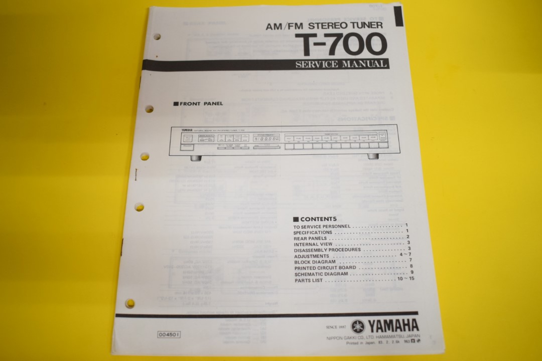 Yamaha T-700 Tuner Service Manual  			